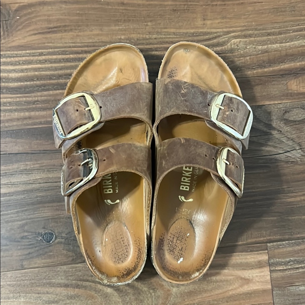 Birkenstock women’s brown  Sandals with gold big buckle